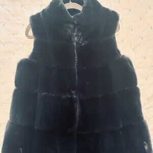 Belle Fare Dyed Fox Fur & Wool Vest Navy Black